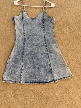 Acid Wash Denim Mini Dress with Spaghetti Straps